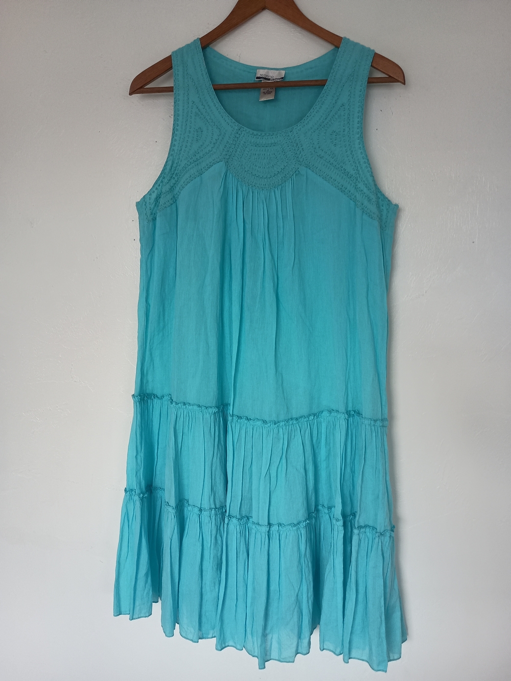 Mirror Image 100% Cotton Vintage Turquoise Sleeveless Tiered Cotton Dress